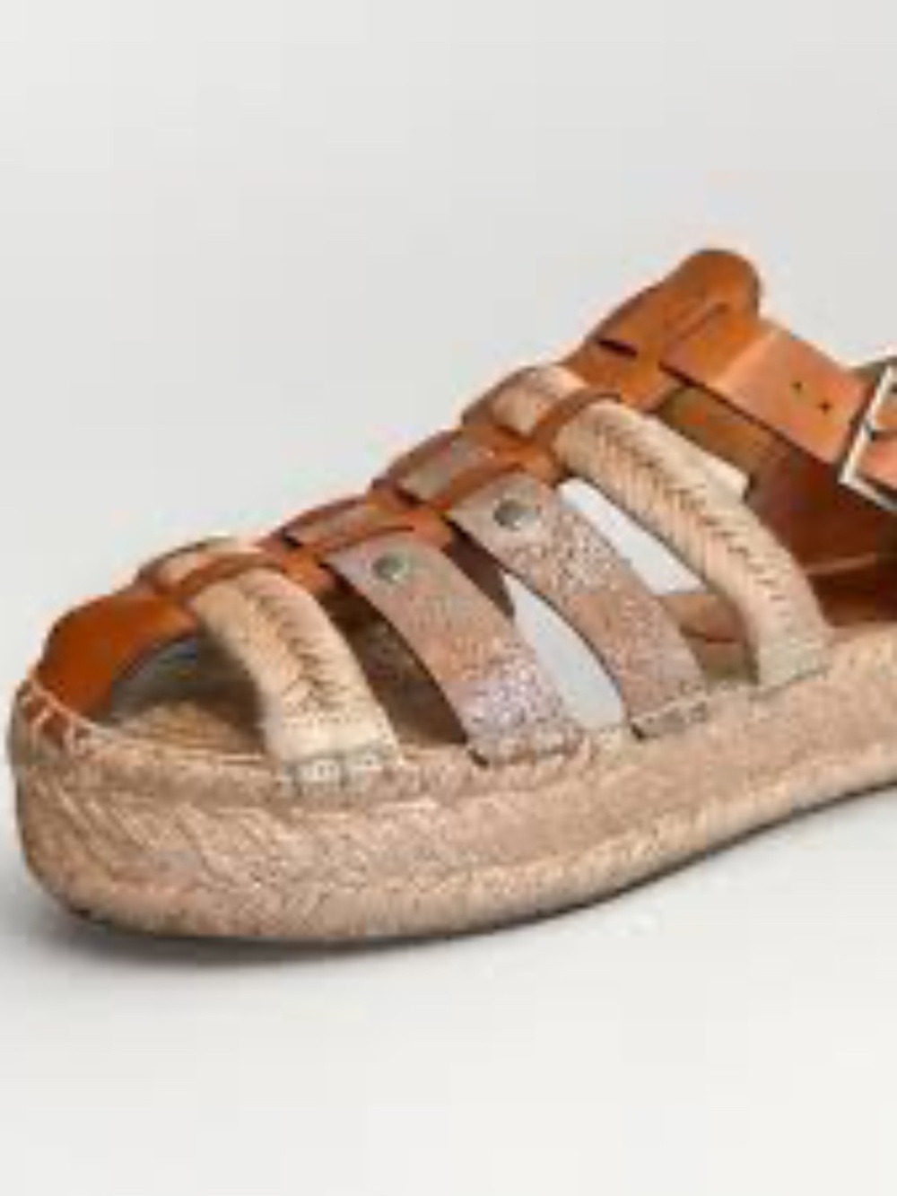 NWOT TORY BURCH Fisherman Platform Espadrille Sandals Ivory Tan Leather Size 7.5